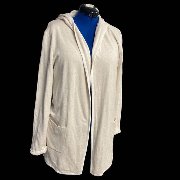 TAHARI Cardigan Ivory/Cream Hooded Long Sleeves Size XL - Picture 7 of 11